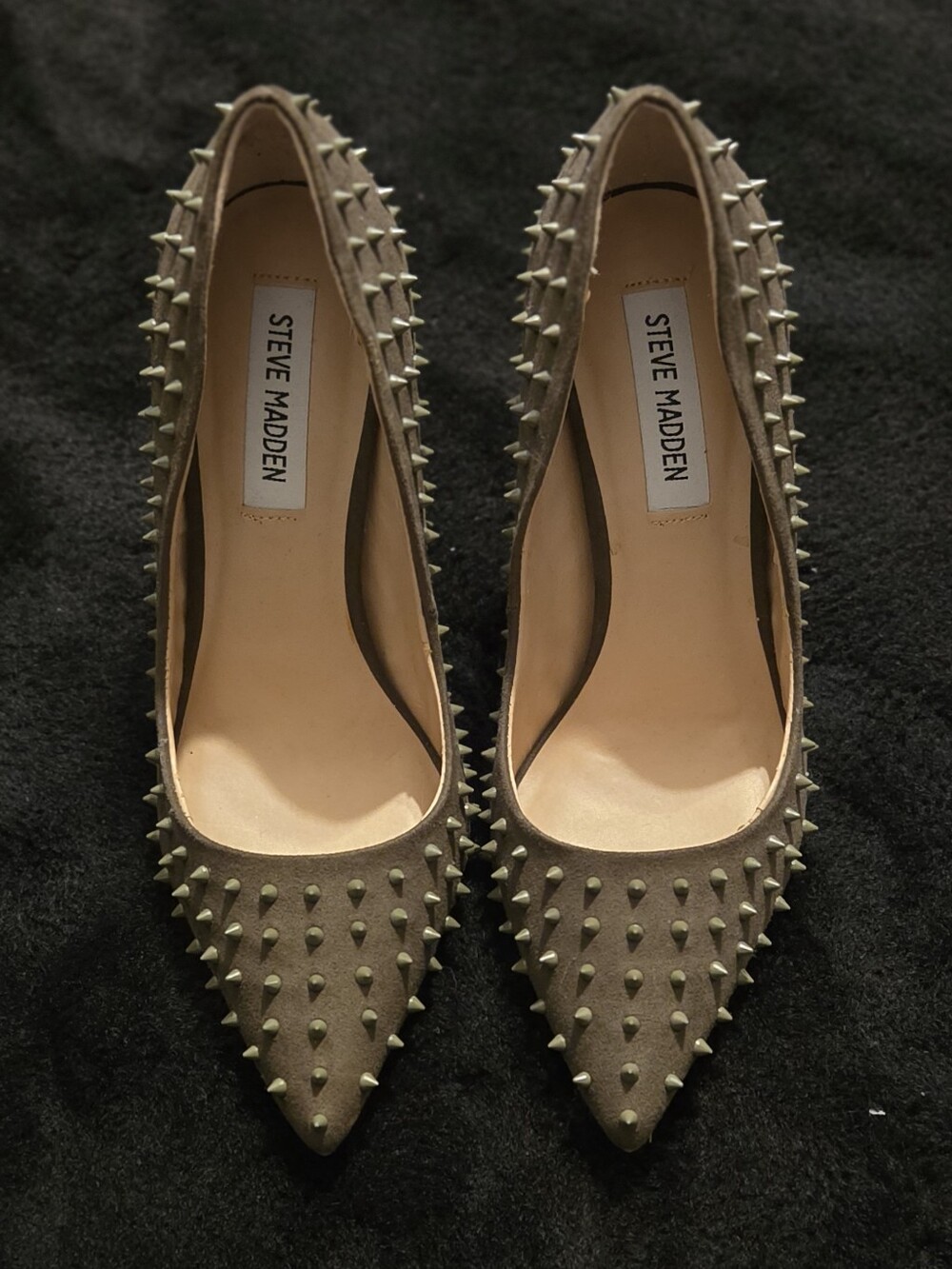Steve Madden Olive Green Spike-Stud Pointed Heels
